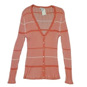 Belford Ribbed Pima cotton long sleeve button front Orange top size  XL stretch
